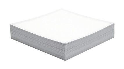 Stack of white paper sheets neatly arranged in a square formation isolated on a transparent background