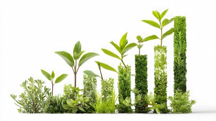 Growth visualized as plants forming a bar graph. Success through natural development and cultivation metaphor. Rising towards a better future.