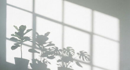  Window frame and plant shadow overlay on white wall