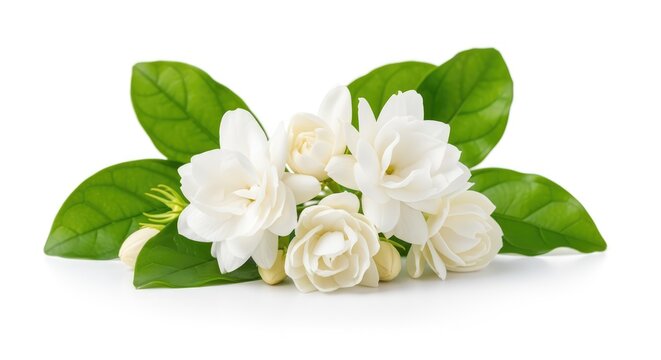 jasmine flower with green leaves on a white background