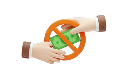 No Money Exchange: Hands Rejecting Cash Concept