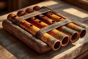 Bamboo flute set textured tubes high resolution picture