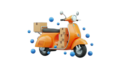 Orange Scooter Delivering Packages on White Background