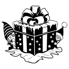 Gift and Christmas Elves, Hand Drawn, Vector Illustration