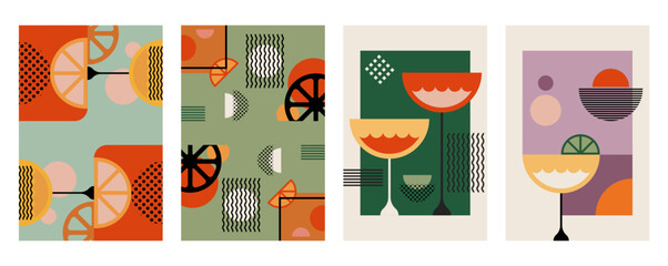 Retro Geometric Cocktail and Drink Vector Illustration Collection
