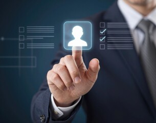 Businessman selecting user profile icon