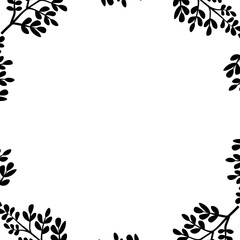 Fototapeta premium Hand drawn plants, dividers, wreaths, border frames. Circle floral frame with leaves on white background. Vector hand drawn illustration for wallpaper, posters, card. Copy space. Doodle style.