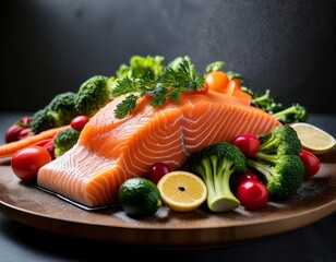 nutrition s symphony a vibrant and enticing composition showcasing the harmonious fusion of fresh salmon and an array of colorful nutritious vegetables embodying health balance
