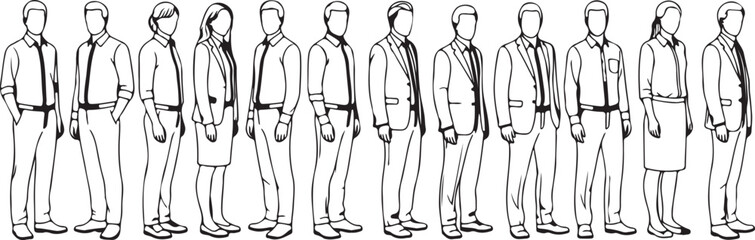 People in different poses vector line art
