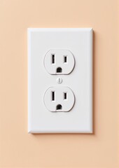 Electrical outlet on beige wall with two sockets  