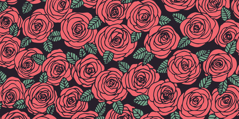 Summer background with roses flowers. Nature concept design. Modern floral composition. Vector illustration for poster, invitation, greeting card. Botanical style roses frame. Copy space.