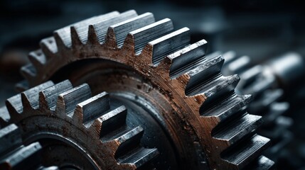 Close-Up of Industrial Gears and Machinery Components
