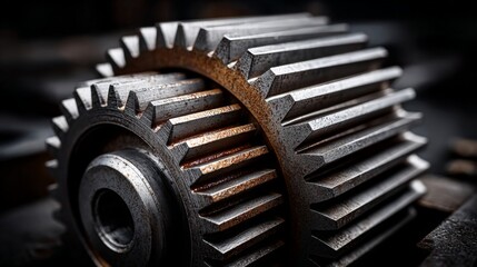 Close-Up of Industrial Metal Gear in Mechanic Environment