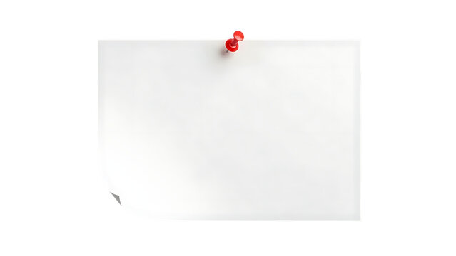 Blank white paper sheet pinned with two red push pins on isolated on a transparent background