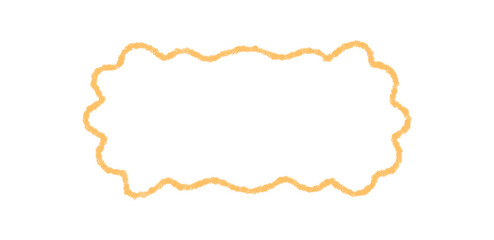 Groovy crayon outline with scallop wavy rectangle border defines a playful retro shape. Chalk sketch frame and y2k graphic background add vintage style as a fun modern accent for creative projects.
