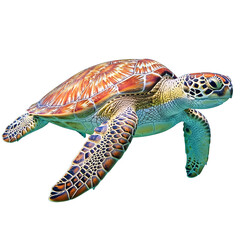 Fototapeta premium Vibrant sea turtle swimming in ocean waters with colorful shell