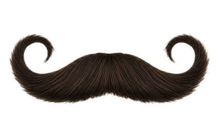 Handlebar mustache, large brown with curled ends detailed texture, isolated on a white or transparent background, cutout, PNG