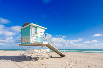 Lifeguard stand at Sunny Isles Beach Florida Atlantic Ocean