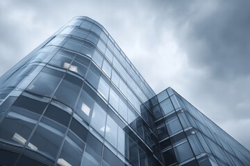 Fototapeta premium Contemporary Urban Architecture Building Featuring Reflective Glass Walls and Curved Design