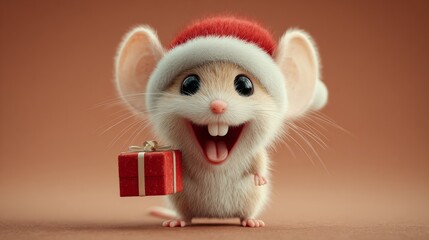 Adorable holiday moments encapsulated in a mouse's delight. High resolution. Mouse baby's christmas: a charming holiday greeting card. Professional look. Editorial style.