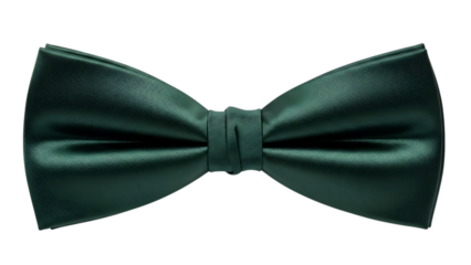 Bow tie, dark green silk formal accessory shiny neckwear, isolated on a white or transparent background, cutout, PNG