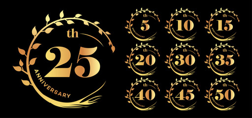 Golden Anniversary Badges 5, 10, 15, 20, 25, 30, 35, 40, 45, 50  Laurel Wreath Icon Set