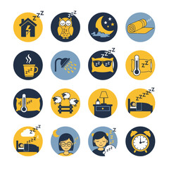 Minimal sleep routine icon set in flat yellow and black style featuring bedtime habits, night symbols, relaxation, and rest activities. Ideal for wellness, sleep tracking, and lifestyle design.