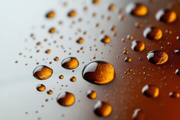 Macro shot of water droplets and cola bubbles on matte surface. Ice-cold beverage photography with dynamic liquid splashes and fizzy texture.
