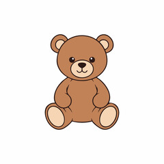 Cute Brown Teddy Bear Illustration Sitting Isolated on White Background