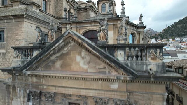 Close-Up Drone Footage of Jaen Cathedral Facade, Spain