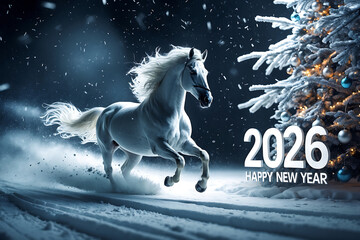 New Year's card 2026 with a horse - the symbol of the New Year