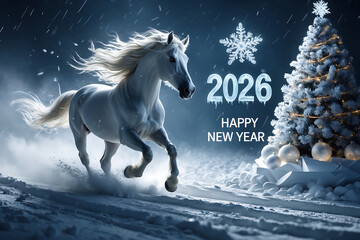 New Year's card 2026 with a horse - the symbol of the New Year