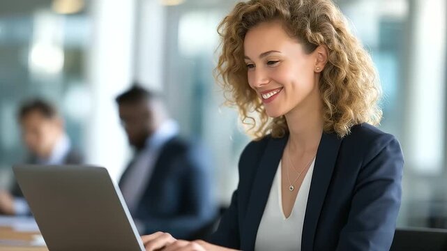 Busy faceless business people using laptop in office professional woman manager explaining software elearning solutions employee training corporate development candid