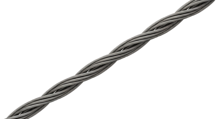 Thick Metal Wire Cable, Twisted Together Diagonal Composition, isolated on a white or transparent background, cutout, PNG