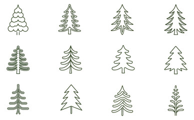 Stylized Christmas Tree Outline Collection Simple Line Drawing Vector Holiday Design Icons