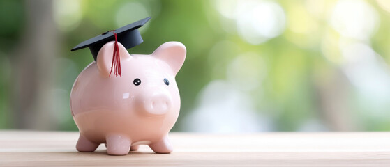 Piggy bank wearing graduate cap representing financial planning for education savings