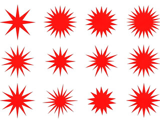 Set of red stars, isolated on white background