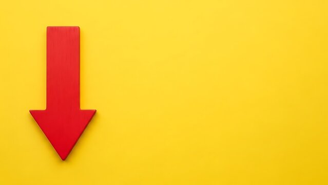 Red Arrow Down Direction Sign Symbol On Yellow Background Stock Illustration