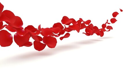Flowing Red Rose Petals Creating a Romantic and Elegant Design on a White Background