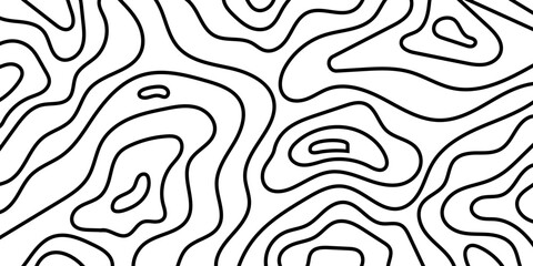 Seamless black and white abstract contour line pattern inspired by topographic map design