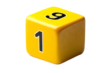 yellow educational number block 1 for children isolated on white background