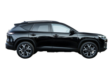 side view of black suv car is isolated on white background with clipping path