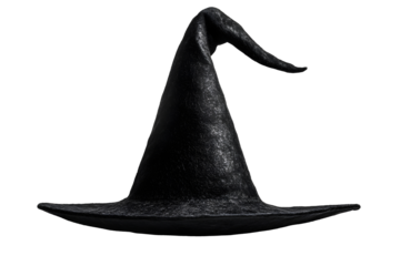 Black halloween witch hat isolated on white background with clipping path