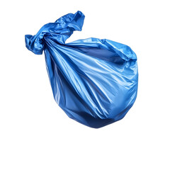 Blue crumpled empty nylon bag flying isolated on white clipping path