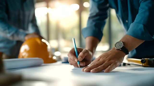 Carpenter team with blueprint faceless father and son planning project construction architecture apprentice mentor with design drawing workshop training professional skill