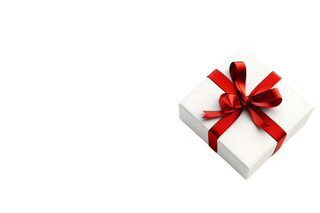 White gift box with red ribbon 3d render isolated on white