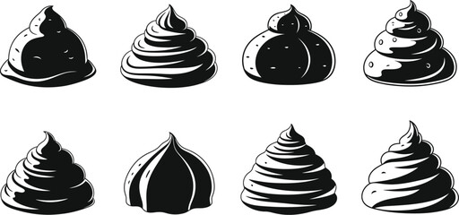 Eight creamy swirls of whipped topping a decorative silhouette on transparent background