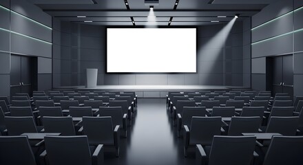 Empty conference hall with stage, and screen. (2)
