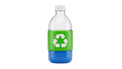Recycled Plastic Bottle with Recycling Symbol on White Background