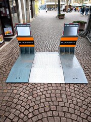 A modern urban security system. Mobile steel security barriers.